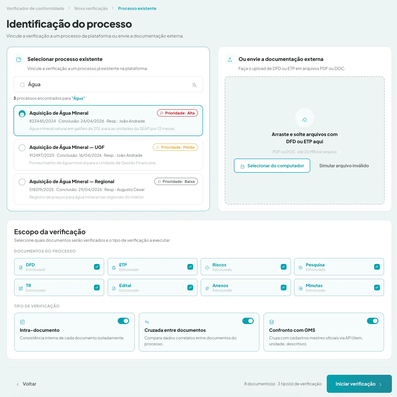 Nova verificação de conformidade do processo