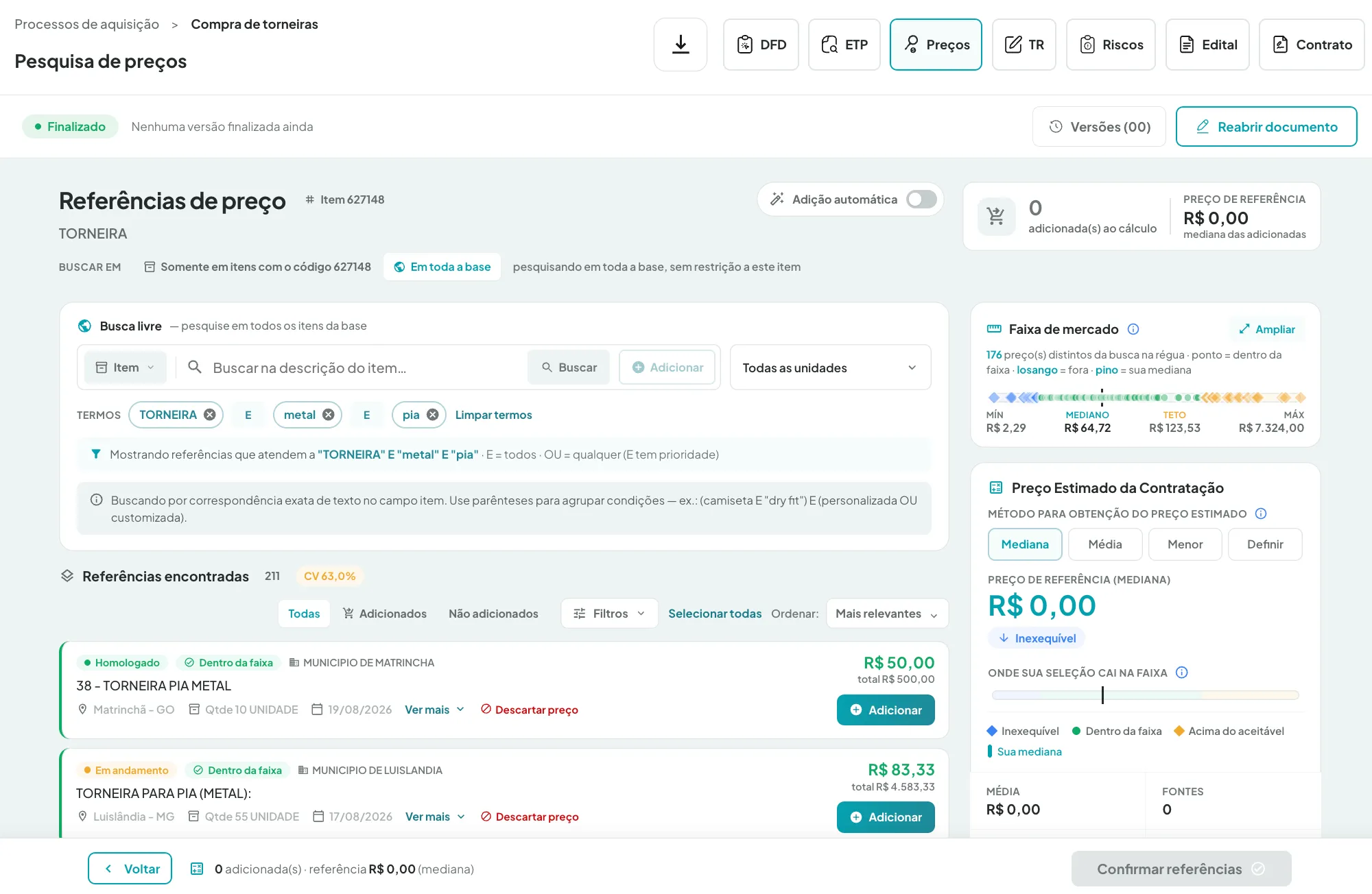 Busca na base de preços