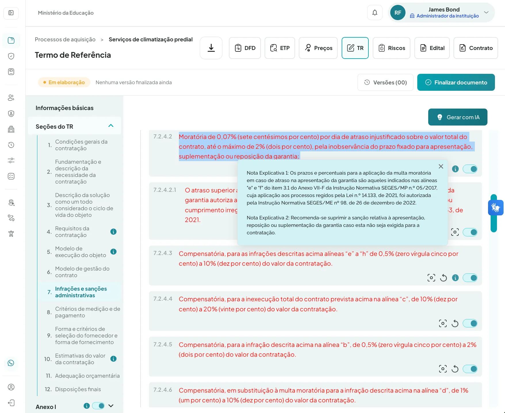 Termo de Referência na plataforma: cláusulas do modelo AGU com notas explicativas e controle seção a seção